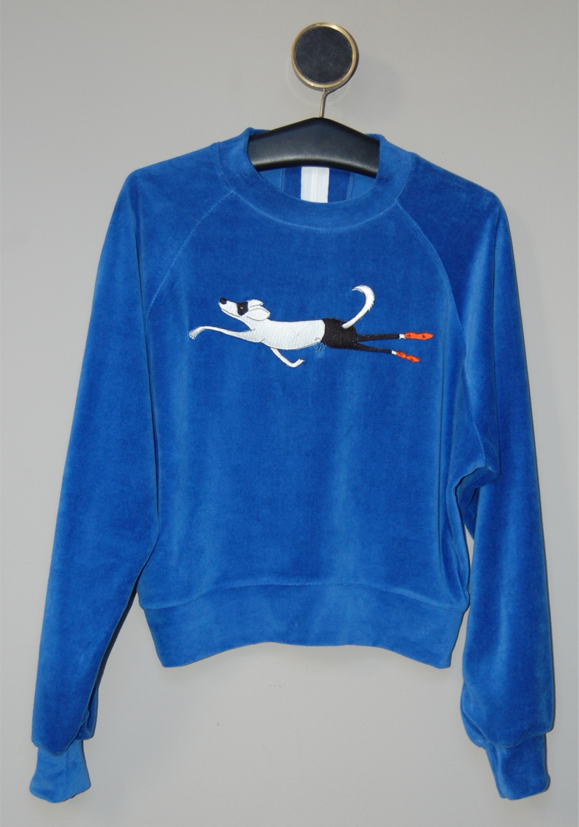Dames sweater, blauw hond - C